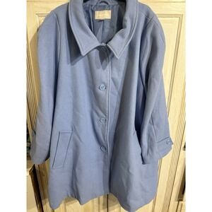 Woman Within Plus Size Wool Blend Coat Button Front Blue Pockets LIned Size 34W
